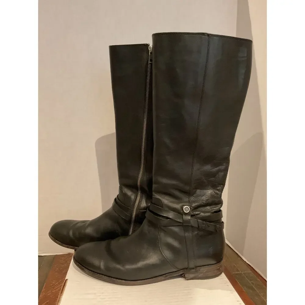 Frye - Melissa Harness - Black Leather Tall Riding Boots - Mexico - size 11B